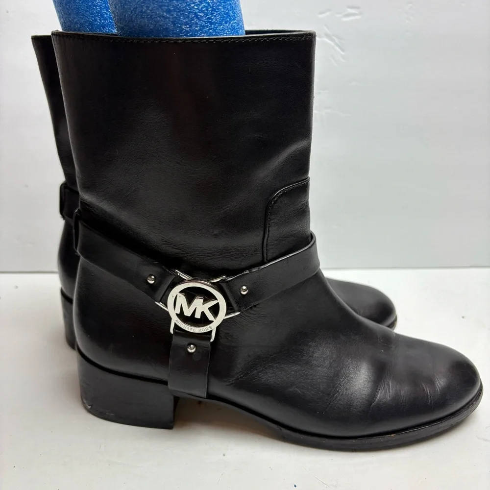 Michael Kors Black Leather Boots with Logo Harness Women’s size 8
